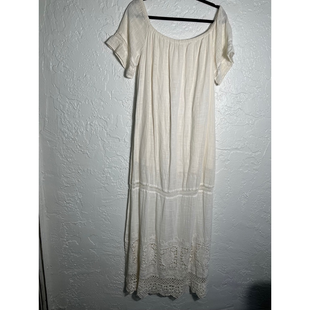 XCVI NWT White Cotton Crochet Lace Boho Maxi Dress Size M